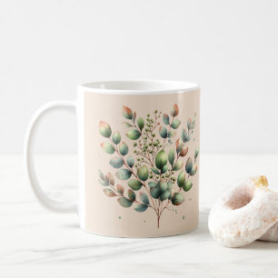 Eucalyptus botanical watercolor cream coloured coffee mug