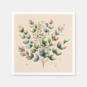 Eucalyptus botanical watercolor cream coloured napkin