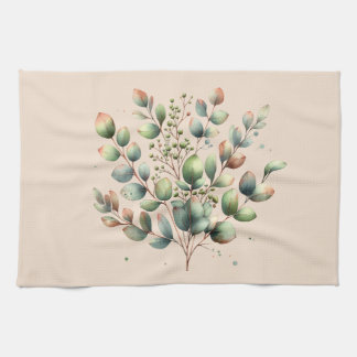 Eucalyptus botanical watercolor cream coloured tea towel