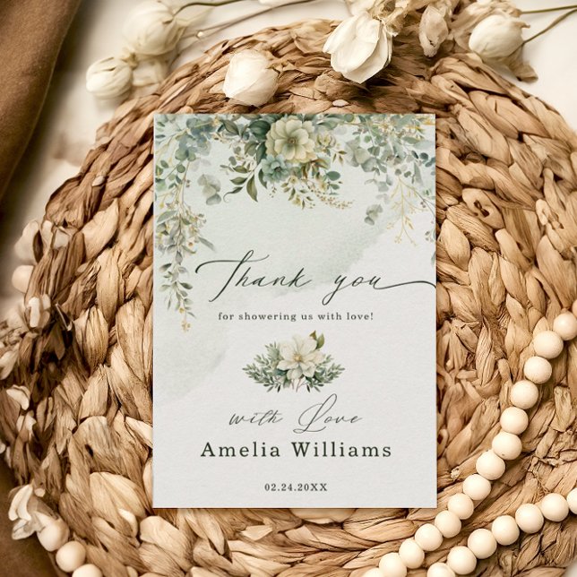 Eucalyptus Botanical Watercolor Green Baby Shower Thank You Card (Creator Uploaded)