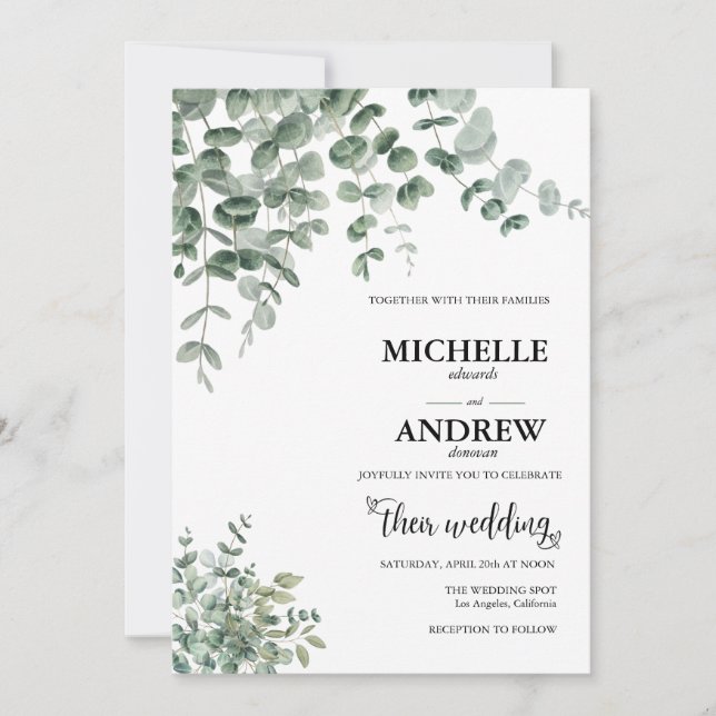  Eucalyptus Botanical Wedding Invitation (Front)