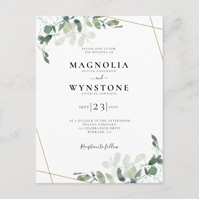 Eucalyptus Botanical Wedding Invitation Postcard (Front)