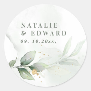 Eucalyptus  botanical wedding party favour classic round sticker