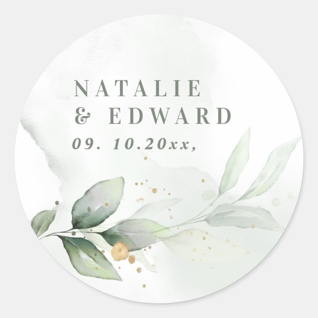 Eucalyptus  botanical wedding party favour classic round sticker (Front)