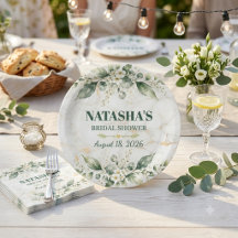 Eucalyptus Botanical White Rose Bridal Shower Pape