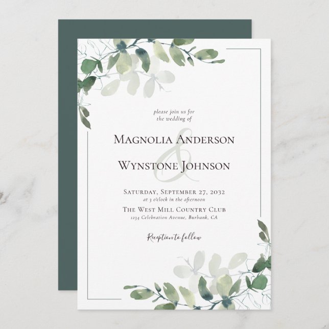 Eucalyptus Botanicals Frame Wedding Invitation (Front/Back)
