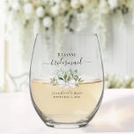 Eucalyptus Bouquet Bridesmaid Maid of Honour Gift Stemless Wine Glass<br><div class="desc">This set is the perfect choice for thanking the bridesmaids and maid of honour at your wedding. The beautiful boho chic design features a hand painted watercolor bouquet of eucalyptus sprigs and garden greenery tied with a white satin bow. Her name & title appears in elegant script lettering with the...</div>