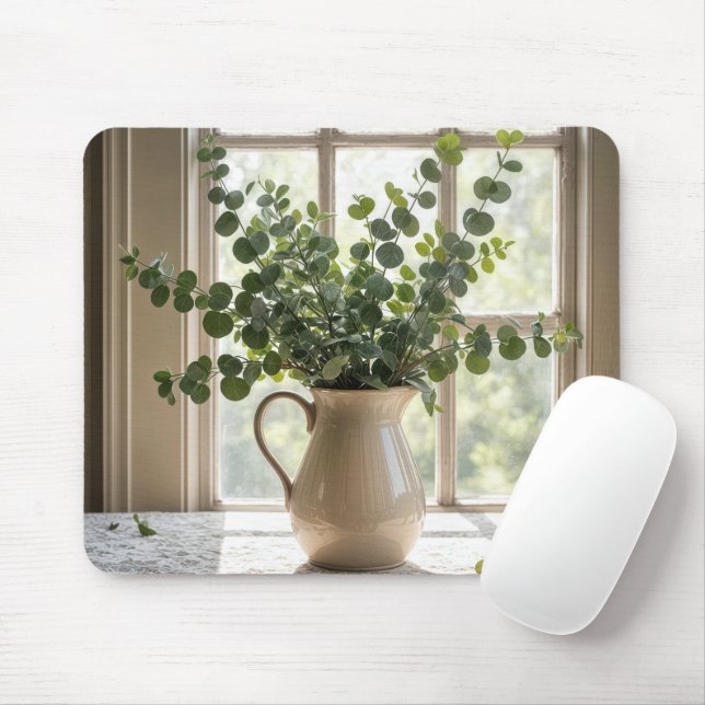 Eucalyptus Bouquet In Farmhouse Window Mouse Mat (With Mouse)