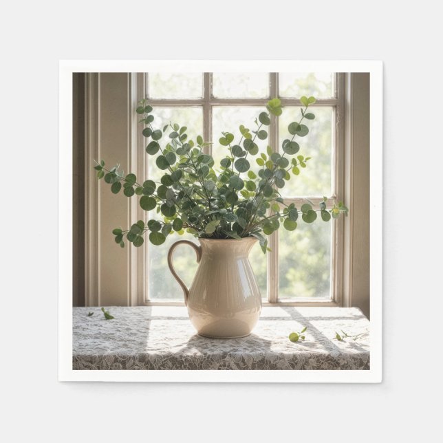 Eucalyptus Bouquet On Lace Tablecloth Napkin (Front)