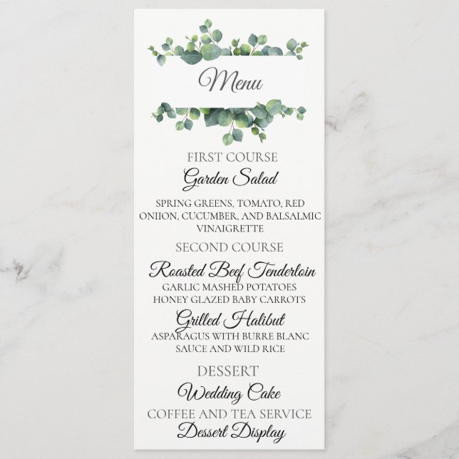 Eucalyptus Bouquet Wedding Menu Card (Front)