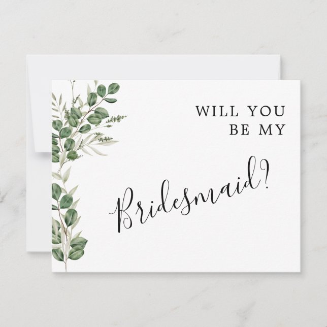 Eucalyptus Bouquet Will You Be My Bridesmaid Card (Front)