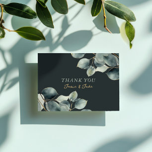 Eucalyptus branch and green leaves thank you card