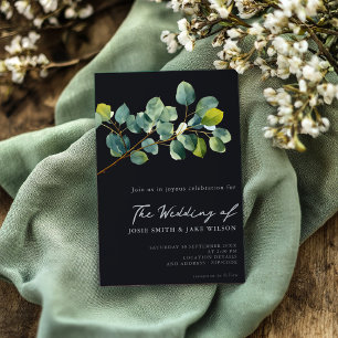 Eucalyptus branch and green leaves wedding invitation