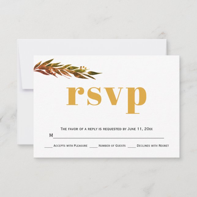 Eucalyptus branch, fall colours wedding RSVP card (Front)