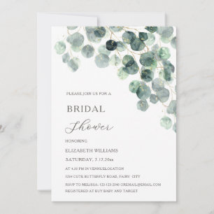 Eucalyptus Branch Gold Foliage Bridal Shower Invitation