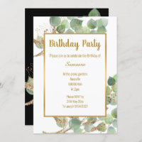 Eucalyptus Branch Green Gold Trim 2 Birthday 