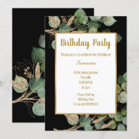 Eucalyptus Branch Green Gold Trim Birthday
