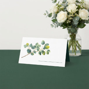 Eucalyptus branch green leaves wedding name place card