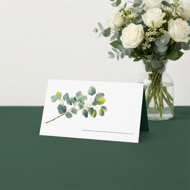 Eucalyptus branch green leaves wedding name place card (Eucalyptus branch green leaves wedding name place card.)