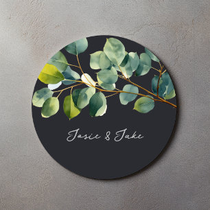 Eucalyptus branch green names wedding sticker