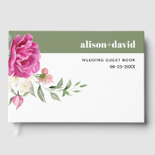 Eucalyptus branch pink rose flowers wedding guest book