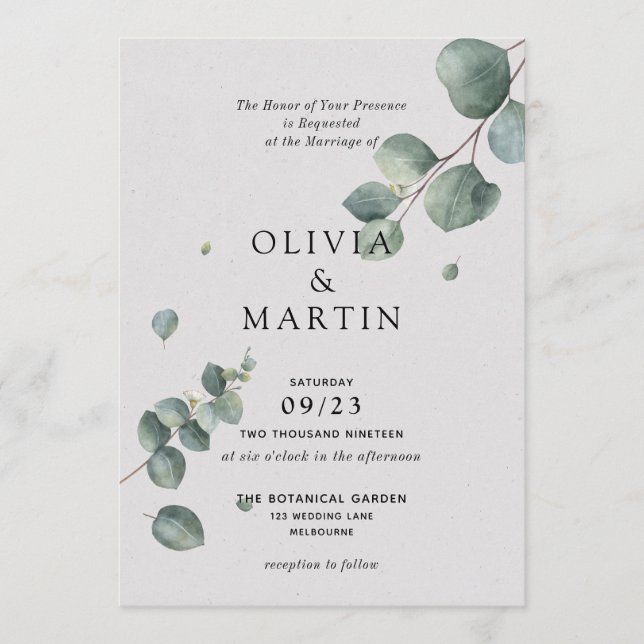 Eucalyptus Branch Wedding Invitation (Front)