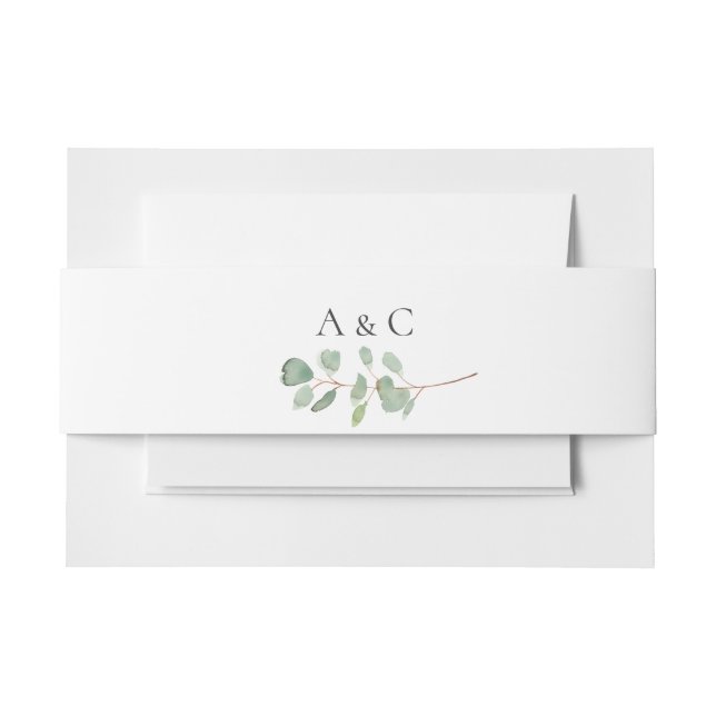 Eucalyptus Branch Wedding Invitation Belly Band (Front Example)