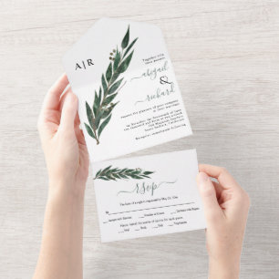Eucalyptus branch with leaves winter wedding all in one invitation