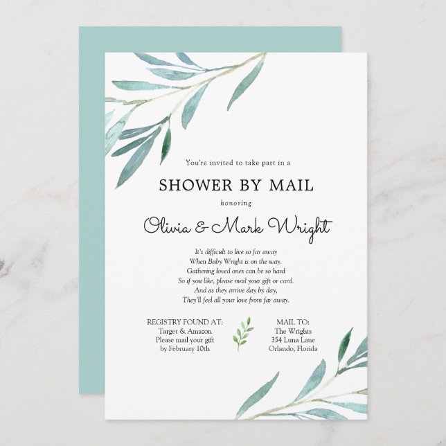 Eucalyptus Branches Baby Shower by Mail Invitation (Front/Back)