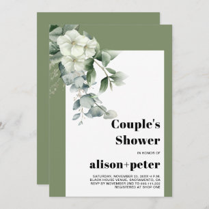 Eucalyptus branches, flowers couple's shower invitation