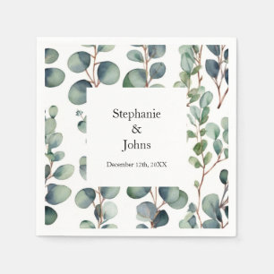 Eucalyptus Branches Green Dusty Blue Artsy Wedding Napkin