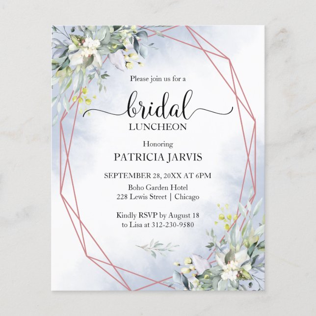 Eucalyptus Bridal Luncheon Budget Invitation (Front)