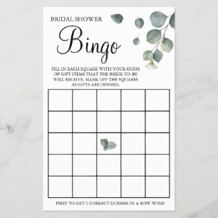 Eucalyptus Bridal Shower Bingo game card
