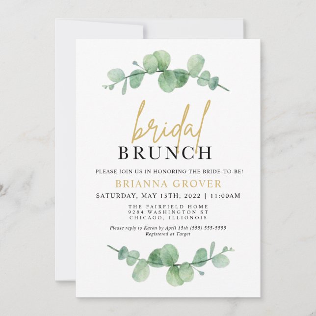 Eucalyptus Bridal Shower Brunch Invitation (Front)