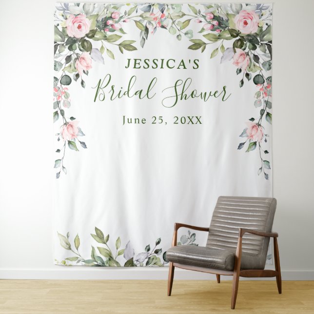 Eucalyptus Bridal Shower Chic Photo Booth Backdrop Tapestry (In Situ)