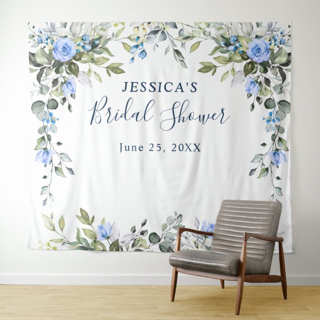 Eucalyptus Bridal Shower Chic Photo Booth Backdrop Tapestry (In Situ (Horizontal))
