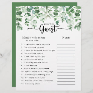 Eucalyptus Bridal Shower Find the Guest Game