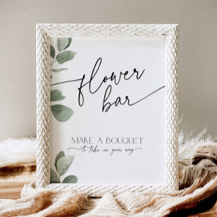 Eucalyptus Bridal Shower Flower Bar Bouquet Favour Pedestal Sign