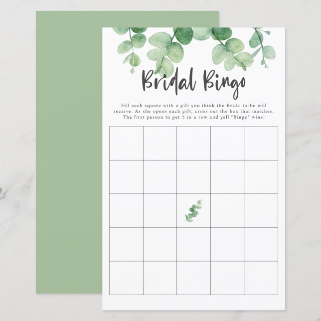 Eucalyptus Bridal Shower Game Bingo Greenery Chic (Front/Back)
