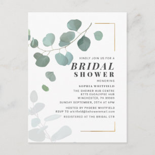 Eucalyptus Bridal Shower Greenery Gold Geometric Invitation Postcard