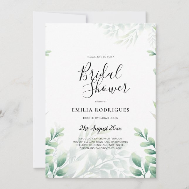 Eucalyptus BRIDAL SHOWER Greenery Gold QR Code Inv Invitation (Front)