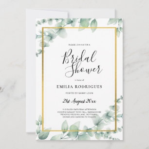 Eucalyptus BRIDAL SHOWER Greenery Gold QR Code Inv Invitation