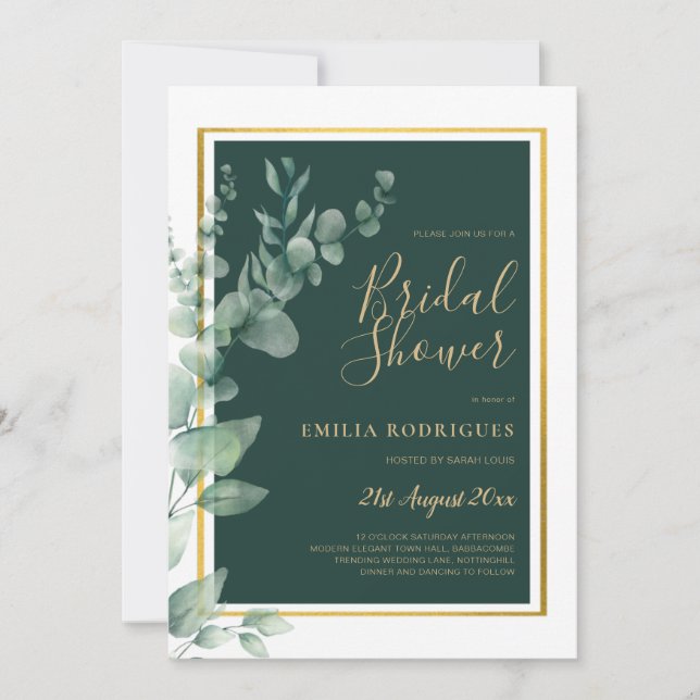 Eucalyptus BRIDAL SHOWER Greenery Gold QR Code Inv Invitation (Front)