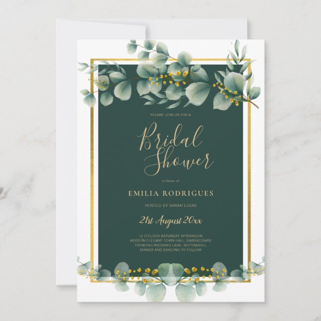 Eucalyptus BRIDAL SHOWER Greenery Gold QR Code Invitation (Front)