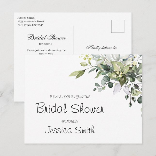 Eucalyptus Bridal Shower Invitation Postcard (Front/Back)