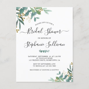 Eucalyptus Bridal Shower Invitation Postcard