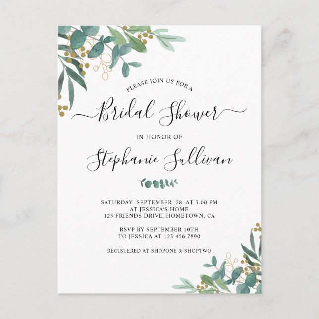 Eucalyptus Bridal Shower Invitation Postcard (Front)