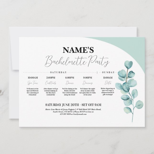 Eucalyptus Bridal Shower Itinerary Green Leaves Invitation (Front)