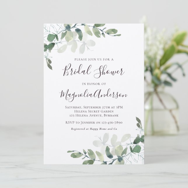 Eucalyptus Bridal Shower Luxury Kraft Invitation (Standing Front)