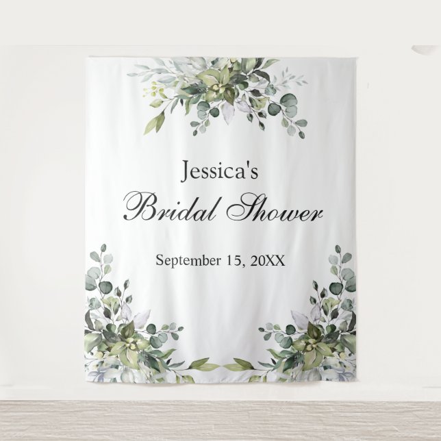 Eucalyptus Bridal Shower Photo Background Tapestry (Front)